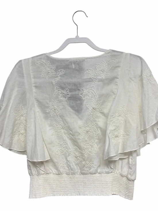 Embroidered Floreat Flutter-Sleeve V-Neck Top - White - Picture 2 of 5